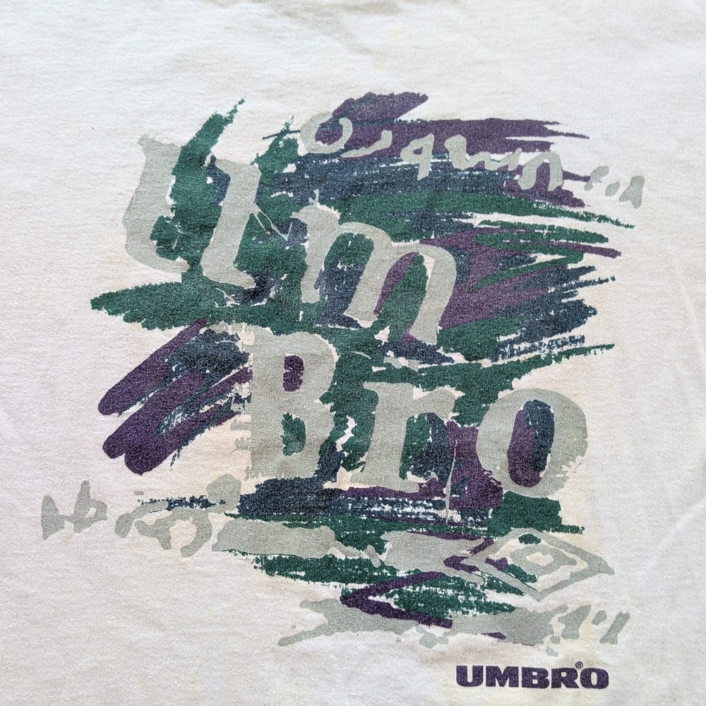 VTG Umbro 90s The Soccer Company Double-sided Graphic Football T-Shirt Large - Picture 2 of 9